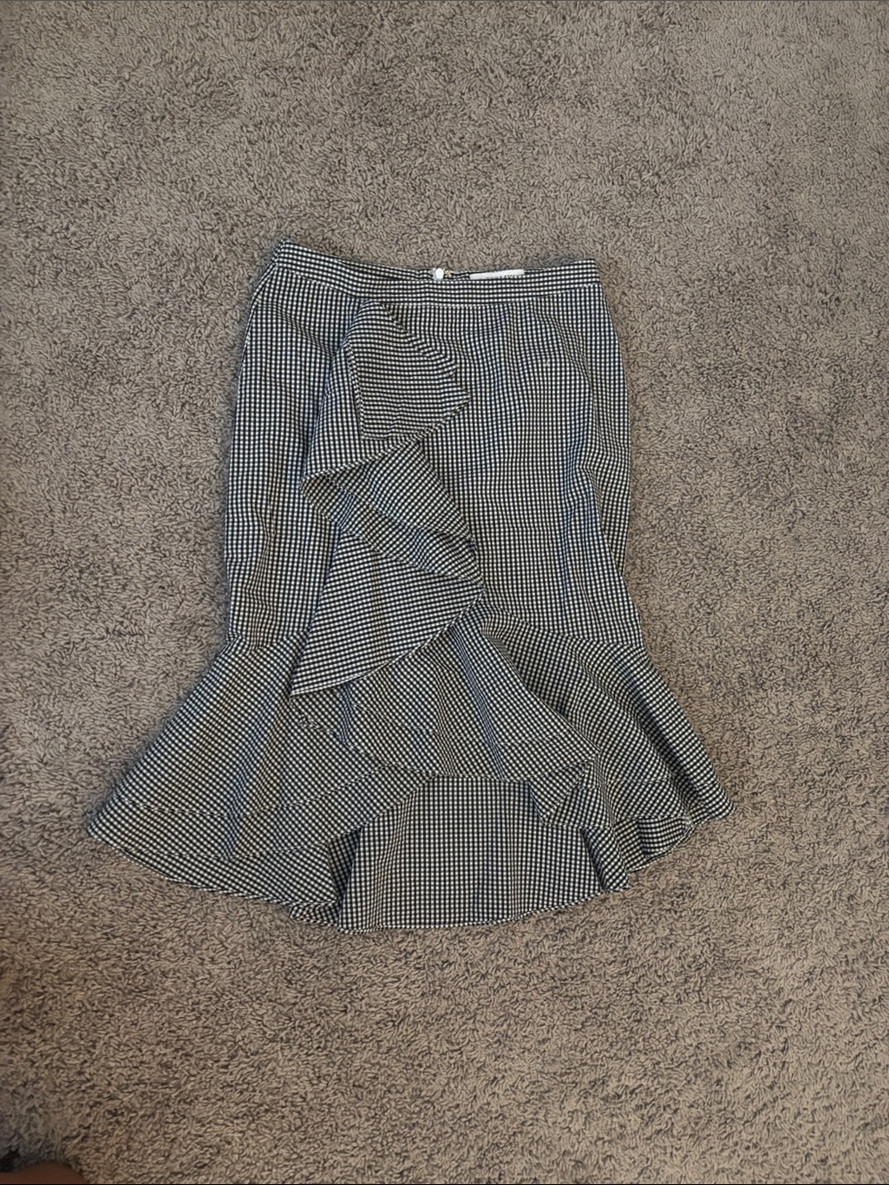 Intermix Black and White Check Ruffle Hem Women's Skirt